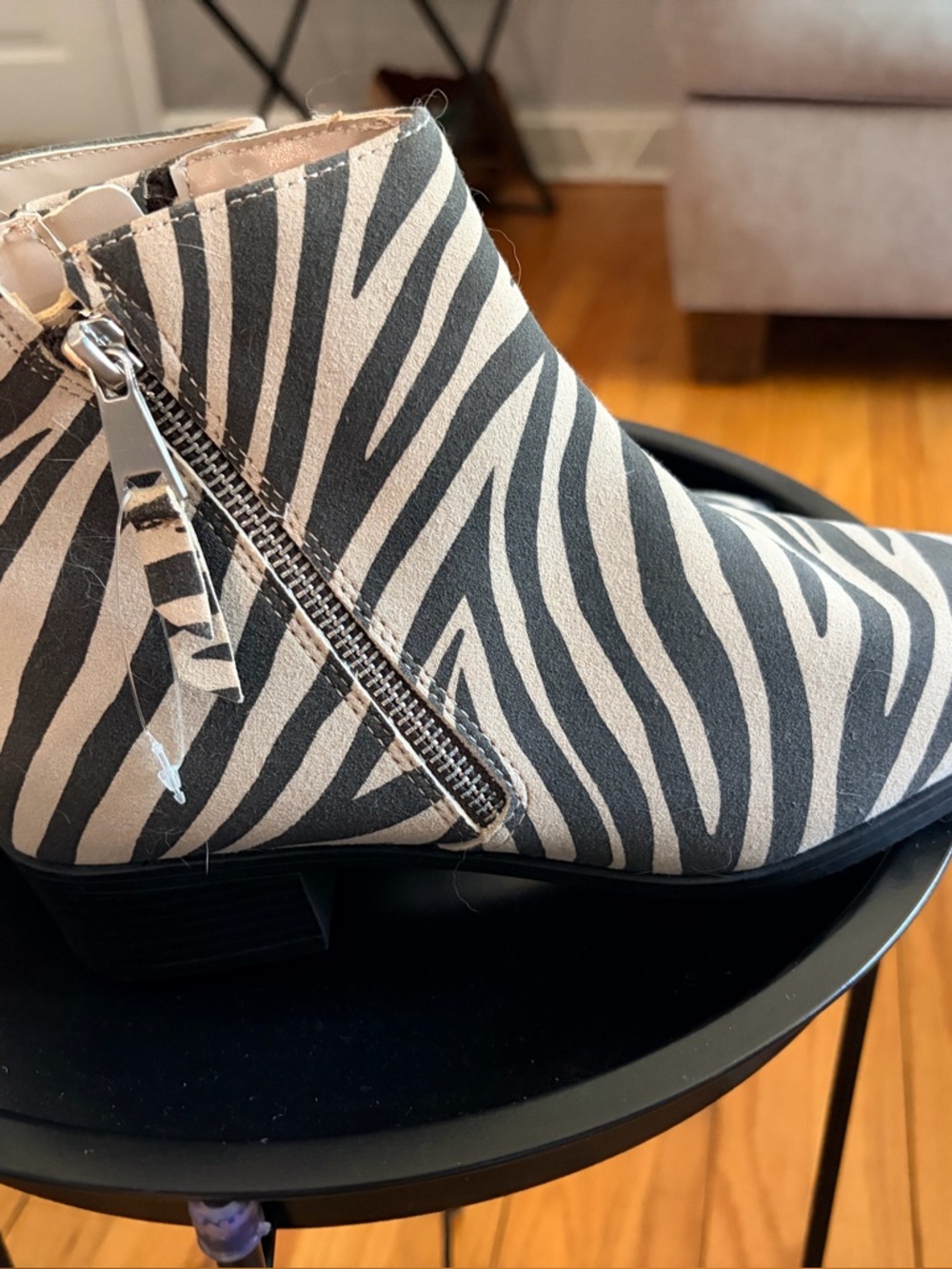 Zebra Print Ankle Boots in Black and White - Women's Fashion Bootie